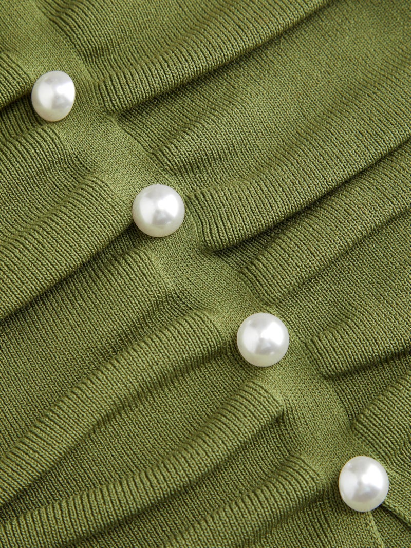 CIDER Faux Pearl Tube Tops for Women Crop Knit Split Hem Ruched Going Out Tops Cute Summer Outfits Y2K Matcha Green - Image 2