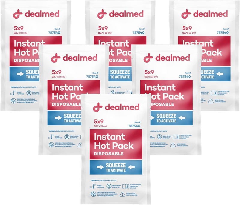 Dealmed حزمة حرارة فورية عبوة من 6 5 × 9 حزم حرارة قابلة للتصرف للإصابات والتورم والالتواءات وآلام العضلات والمزيد تفعيل بضغطه واحدة - Image 1