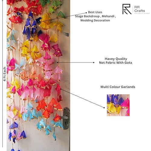 RR Crafts Gota Net Hangings for Decoration, Pack of 10 Garlands for Wedding, Haldi, Event, Decoration Backdrop, Multi Color Hangings 4Ft Each, 134.1 Centimeters - Image 3