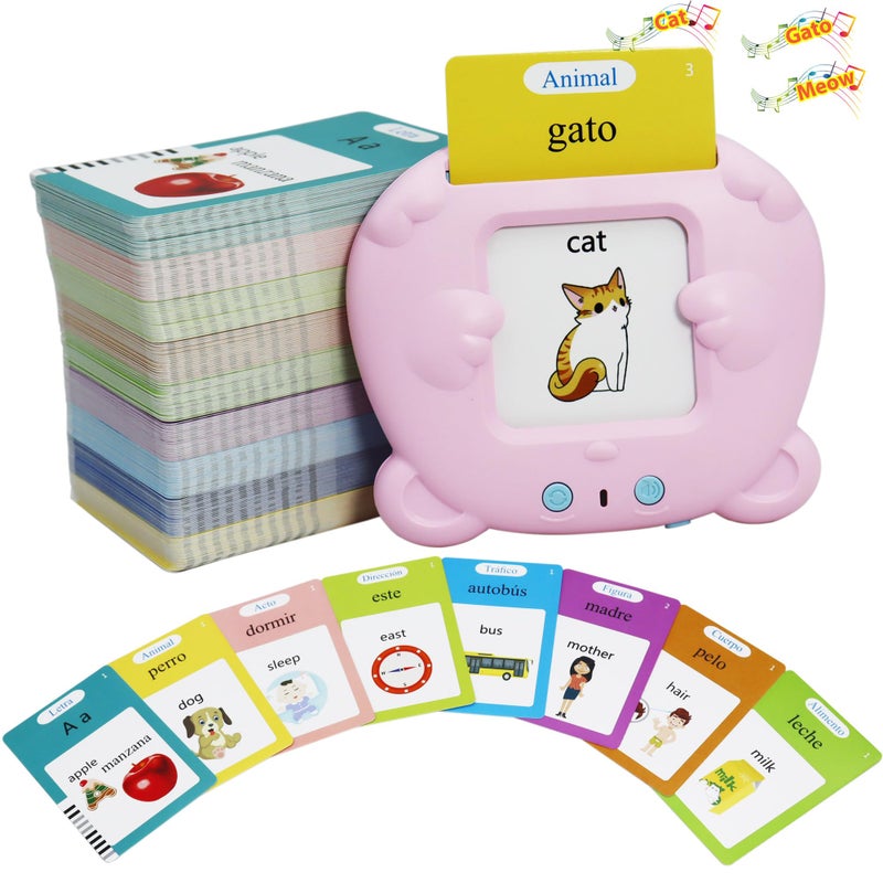 MAYAPHILOS Spanish English 510 Words Alphabet Bilingual Talking Flash Cards for 38 Years Toddlers Pocket Speech Buddy Therapy Autism Toys Educational Learning Interactive Toy for Boys Girls Kids Gifts Pink - Image 3
