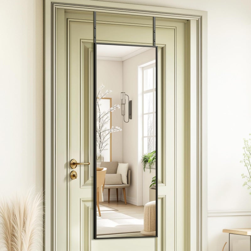 Kosmonia 48x14 Inch Full Length Tempered Glass Door Mirror - Over The Door Hanging, No Drill Installation, Suitable for Bedroom & Closet, Sturdy Hanging Design - Image 1