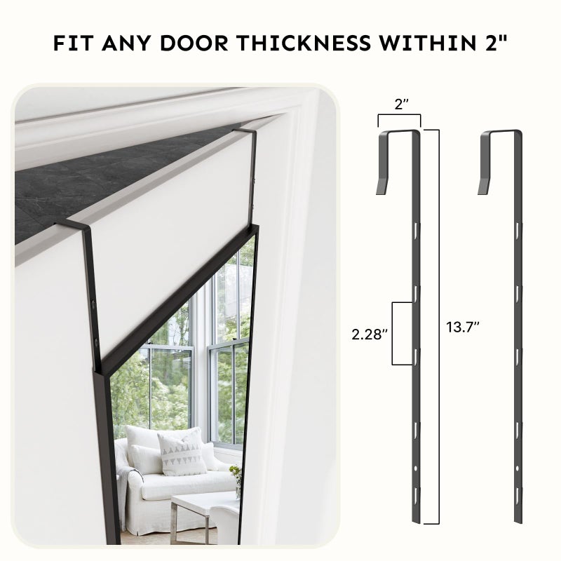 Kosmonia 48x14 Inch Full Length Tempered Glass Door Mirror - Over The Door Hanging, No Drill Installation, Suitable for Bedroom & Closet, Sturdy Hanging Design - Image 4