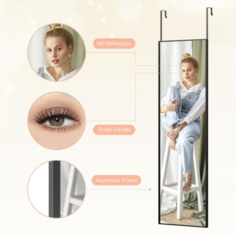 Kosmonia 48x14 Inch Full Length Tempered Glass Door Mirror - Over The Door Hanging, No Drill Installation, Suitable for Bedroom & Closet, Sturdy Hanging Design - Image 2