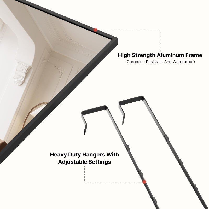 Kosmonia 48x14 Inch Full Length Tempered Glass Door Mirror - Over The Door Hanging, No Drill Installation, Suitable for Bedroom & Closet, Sturdy Hanging Design - Image 5