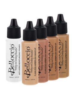 Belloccio Medium Color Shade Foundation Set  Professional Cosmetic Airbrush Makeup in 12 oz Bottles