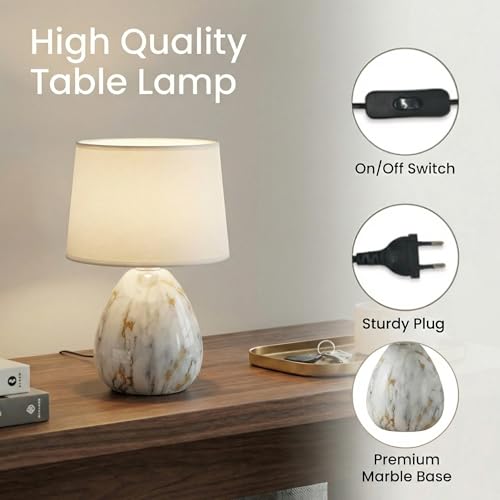 Decor & More – Modern Ceramic Base Bedside Table Lamp | Table Lamps for Home Decoration and Bedroom Decor with On/Off Button | Night Lamp with Cotton Fabric Shade (Bulb not Included) - Image 4