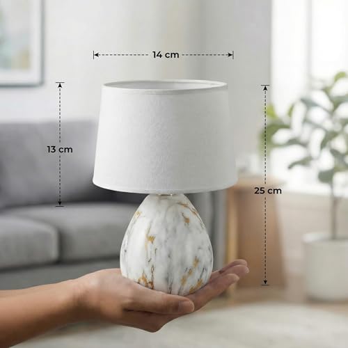 Decor & More – Modern Ceramic Base Bedside Table Lamp | Table Lamps for Home Decoration and Bedroom Decor with On/Off Button | Night Lamp with Cotton Fabric Shade (Bulb not Included) - Image 2