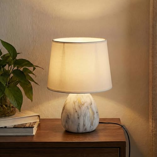 Decor & More – Modern Ceramic Base Bedside Table Lamp | Table Lamps for Home Decoration and Bedroom Decor with On/Off Button | Night Lamp with Cotton Fabric Shade (Bulb not Included) - Image 1