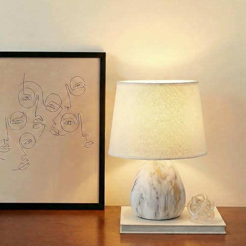 Decor & More – Modern Ceramic Base Bedside Table Lamp | Table Lamps for Home Decoration and Bedroom Decor with On/Off Button | Night Lamp with Cotton Fabric Shade (Bulb not Included) - Image 3