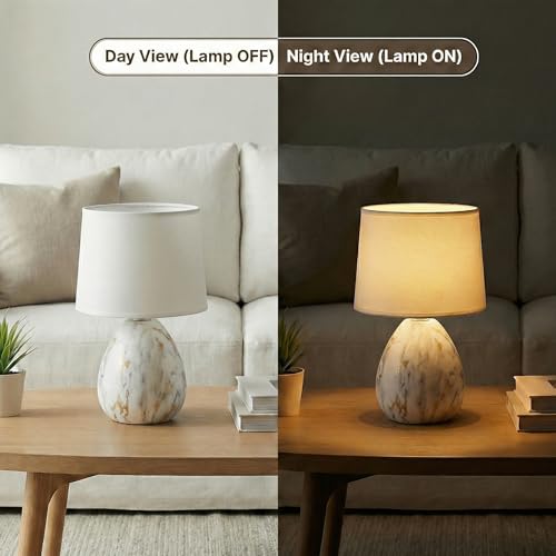 Decor & More – Modern Ceramic Base Bedside Table Lamp | Table Lamps for Home Decoration and Bedroom Decor with On/Off Button | Night Lamp with Cotton Fabric Shade (Bulb not Included) - Image 5
