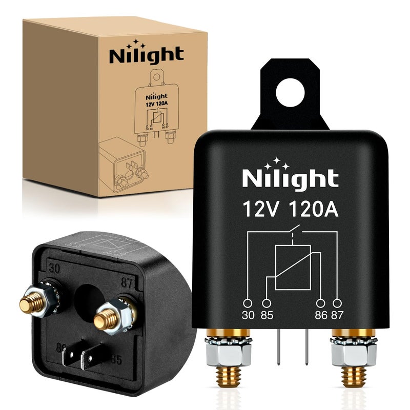 Nilight 120A Starter Relay 4 Pin Split Charge Relays Switch 12V Continuous Heavy Duty SPST High Current 4 Terminal Car Starter On Off Control for Automotive Car Truck RV Camper - Image 1