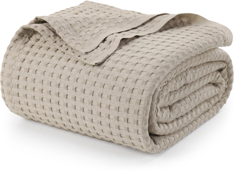 Utopia Bedding Khaki 100 Cotton Waffle Blanket 300 GSM Big  120x120 Inch Soft Lightweight Breathable Bed Blanket for All Season