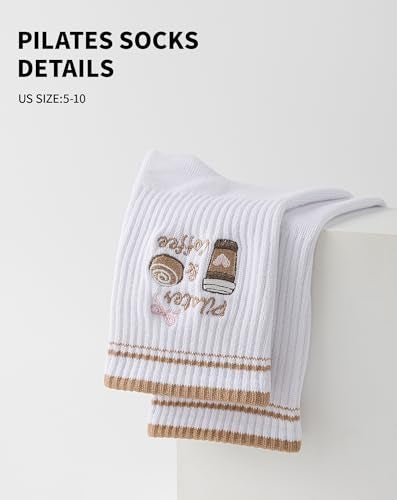 Yawlsow Pilates Grip Socks for Women Yoga Grippy Socks Cute Barre Non Skid Athletic Crew Sticky Sock Workout Hospital (US, Alpha, One Size, Regular, Regular, 4pair Brown) - Image 4