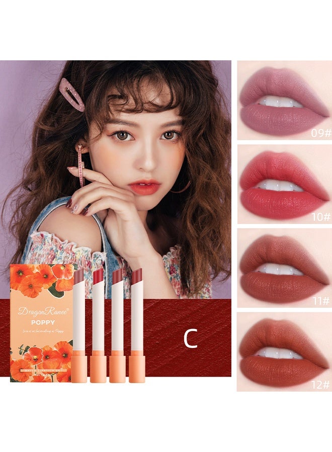 Dragon Ranee 4Pcs Matte Lipstick Set, Moisture Lip Glossy Waterproof Long Lasting Lip liner Set Lipstick for Women Makeup (Poppy) - Image 2