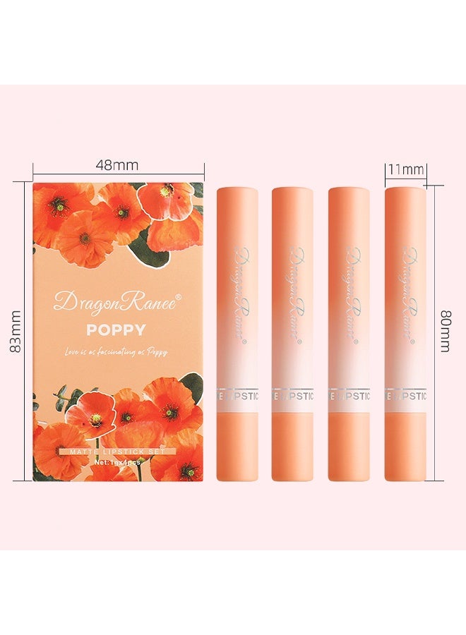 Dragon Ranee 4Pcs Matte Lipstick Set, Moisture Lip Glossy Waterproof Long Lasting Lip liner Set Lipstick for Women Makeup (Poppy) - Image 5