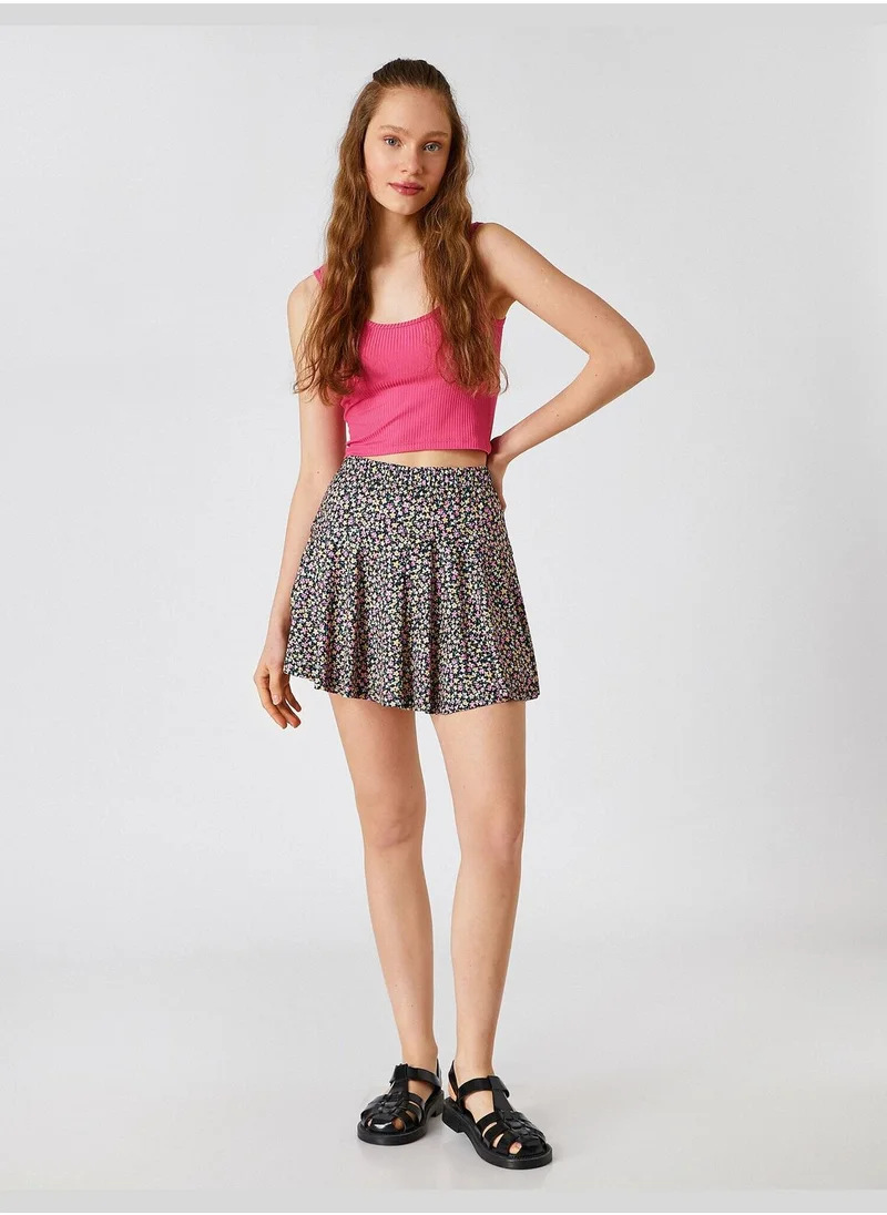 كوتون Floral Mini Skirt Elastic Waist