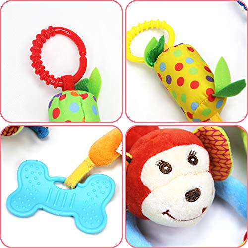 Joyshare 4 PCS Baby Soft Hanging Rattle Crinkle Squeaky Toy - Baby Toys for 0 3 6 9 to 1 Animal Ring Plush Stroller Infant Car Bed Crib Travel Activity Hanging Wind Chime with Teether for Boys Present - Image 4