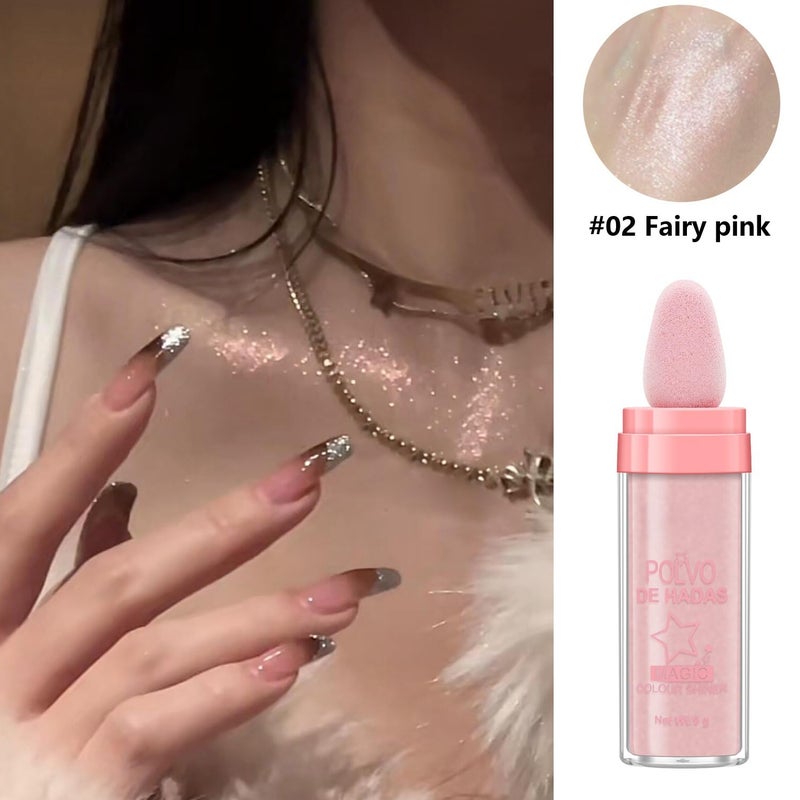 URQT Polvo De Hadas Fairy Dust Highlight Patting Powder - Full Body Contouring and Clavicle Pearlescent Patting Powder for Face and Eye, Christmas Sparkling Body Glitter (#02 Fairy Pink) - Image 2