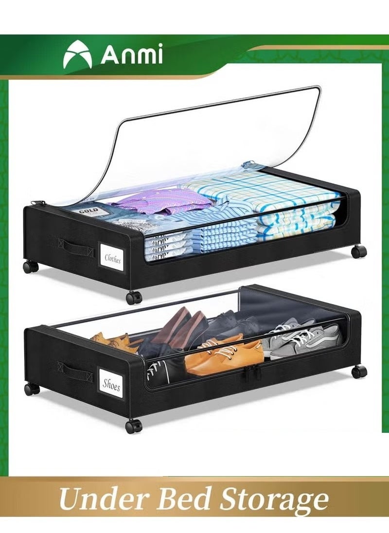 Anmi Anmi Under Bed Storage with Wheels, XXL 60L Under Bed Storage Containers, under the bed storage Organizer with Clear Lids - Rolling Drawers & Bins for Clothes,Shoes,Toys, 2-Pack (Black) 