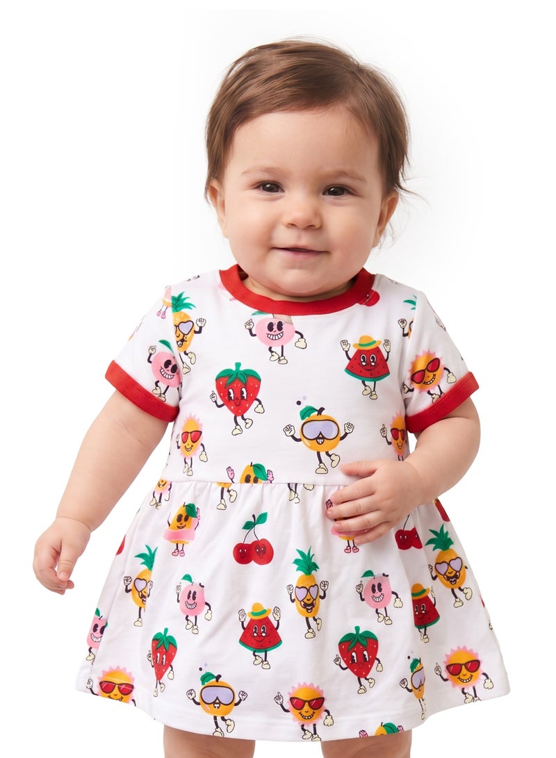AIKO Infant Girls Fruit Print Cotton Interlock Dress - Image 1