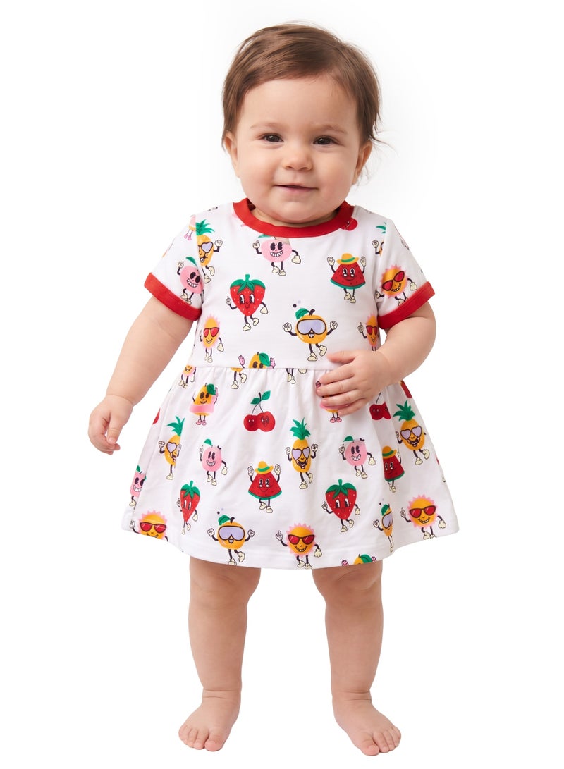 AIKO Infant Girls Fruit Print Cotton Interlock Dress - Image 3