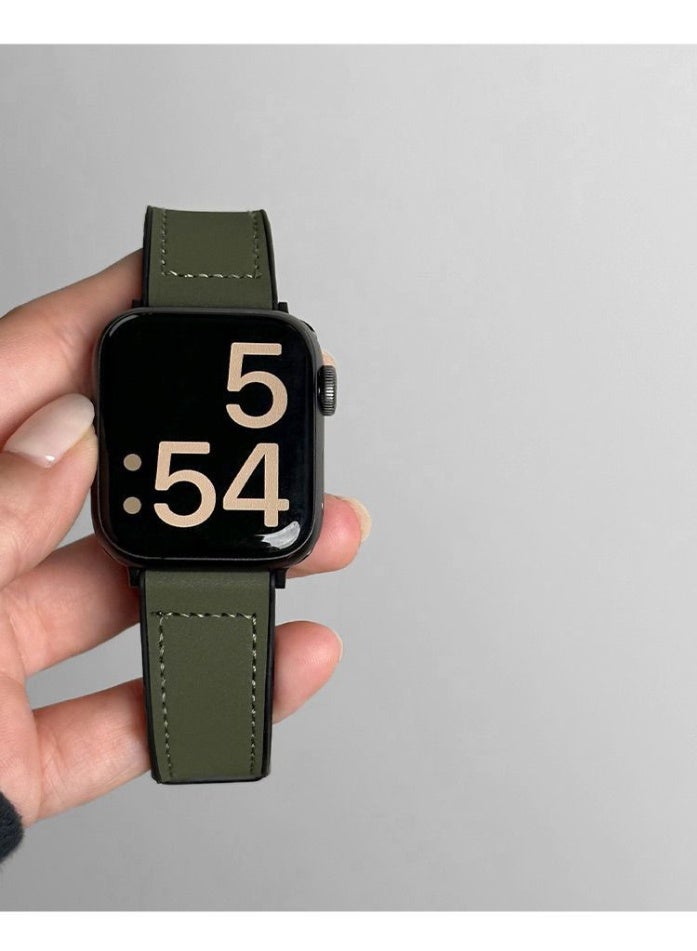 NIBEMINENT 2-Piece Watch Band Compatible for Apple Watch Series Band 38mm 40mm 41mm 42mm women, Genuine Leather Double Tour Designed Slim Replacement Strap for iWatch Series10 9 8 7 6 SE, Brown/Green - Image 5