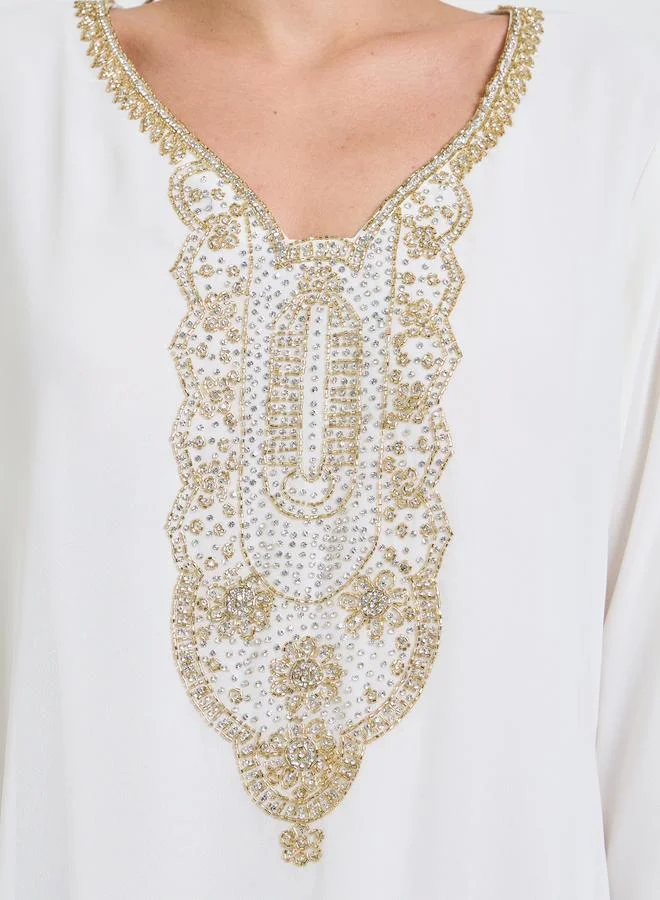Maxim Creation Off White Off White Embellished Jalabiya for Women | Best Price UAE