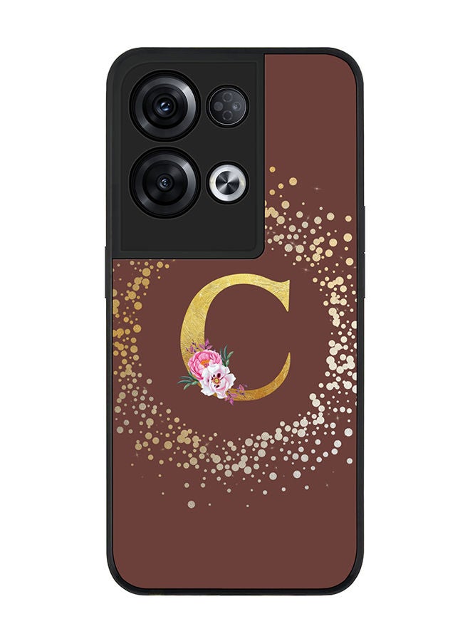 Stylizedd Rugged Black edge case for Oppo Reno8 Pro Slim fit Soft Case Flexible Rubber Edges TPU Gel Thin Cover - Custom Monogram Initial Letter Floral Pattern Alphabet - C (Brown) - Image 1