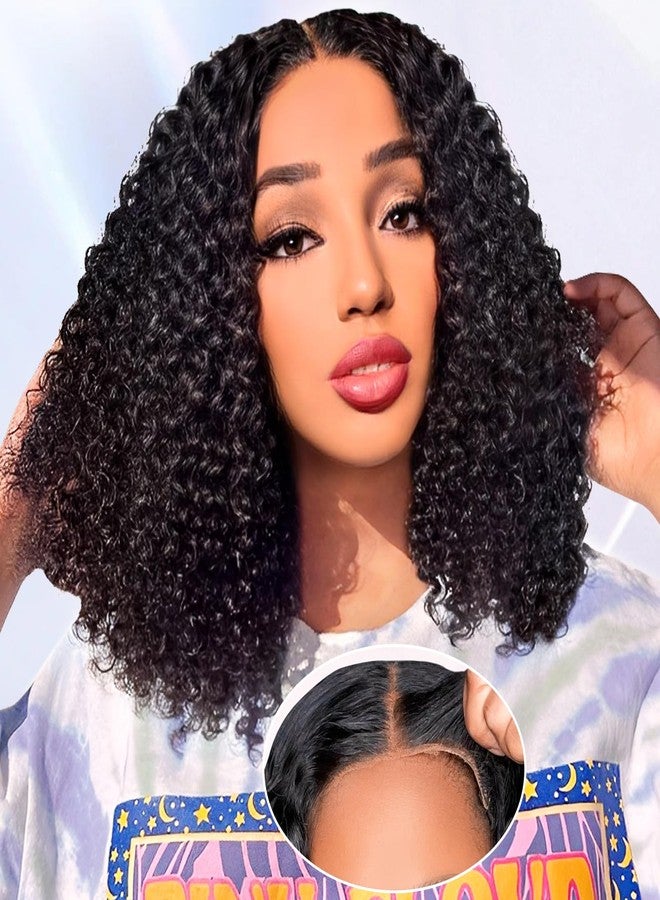 ايسي شعر مستعار بدون غراء، شعر بشري طبيعي، شعر مستعار قصير مجعد ومُقَص مسبقًا، شعر بشري طبيعي، شعر مستعار أمامي من الدانتيل عالي الدقة 5x5 للنساء ذوات البشرة السمراء، جاهز للارتداء، شعر مستعار بدون غراء مع شريط مطاطي للمبتدئين، طول 14 بوصة - Image 1