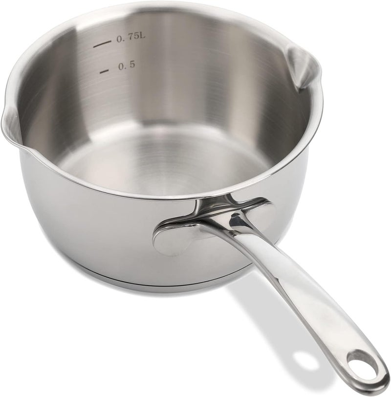 DEAYOU 18/10 Stainless Steel Milk Pot, 750ml Saucepan with Dual Pour Spout, Small Butter Melting Pot, Induction Heavy Bottom Sauce Pan for Stove Top, Soup, Chocolate, 14 cm - Image 1