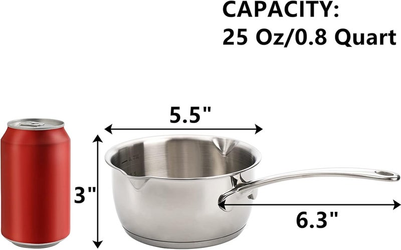 DEAYOU 18/10 Stainless Steel Milk Pot, 750ml Saucepan with Dual Pour Spout, Small Butter Melting Pot, Induction Heavy Bottom Sauce Pan for Stove Top, Soup, Chocolate, 14 cm - Image 2