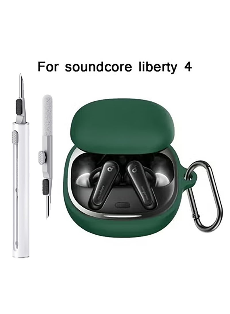 Silicone Case for Anker Soundcore Liberty 4 Case Cover with Keychain/Cleaner Kit (Green) - Image 1