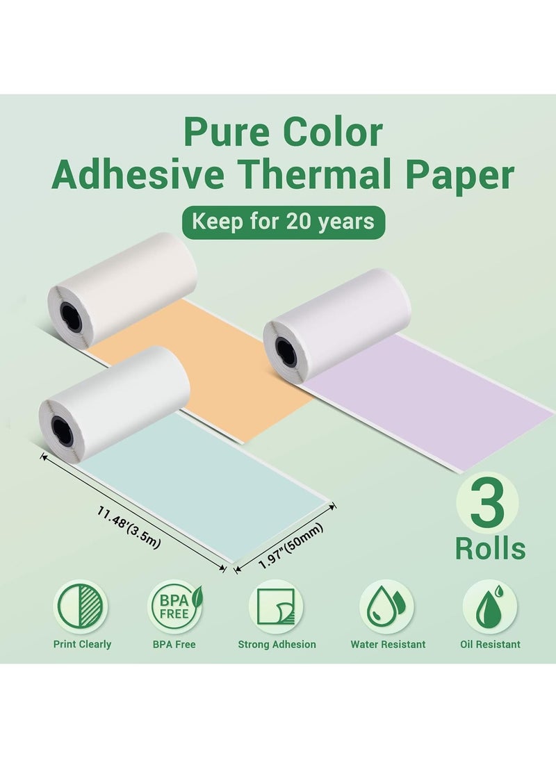 phomemo 3 Rolls Thermal Self-Adhesive Labels 50mm×3.5m(Inch 1.97"*137.8"), Compatible with T02 & M02X & M832 |20 Year (Black on Orange/Green/Purple) - Image 2