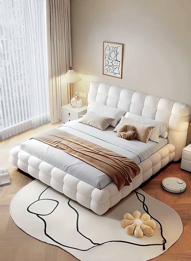 Bed and Mattress Home Whisper Tufted Upholstered Premium King Size ( 180 X 200 ) Off White Color Bed  - Image 1