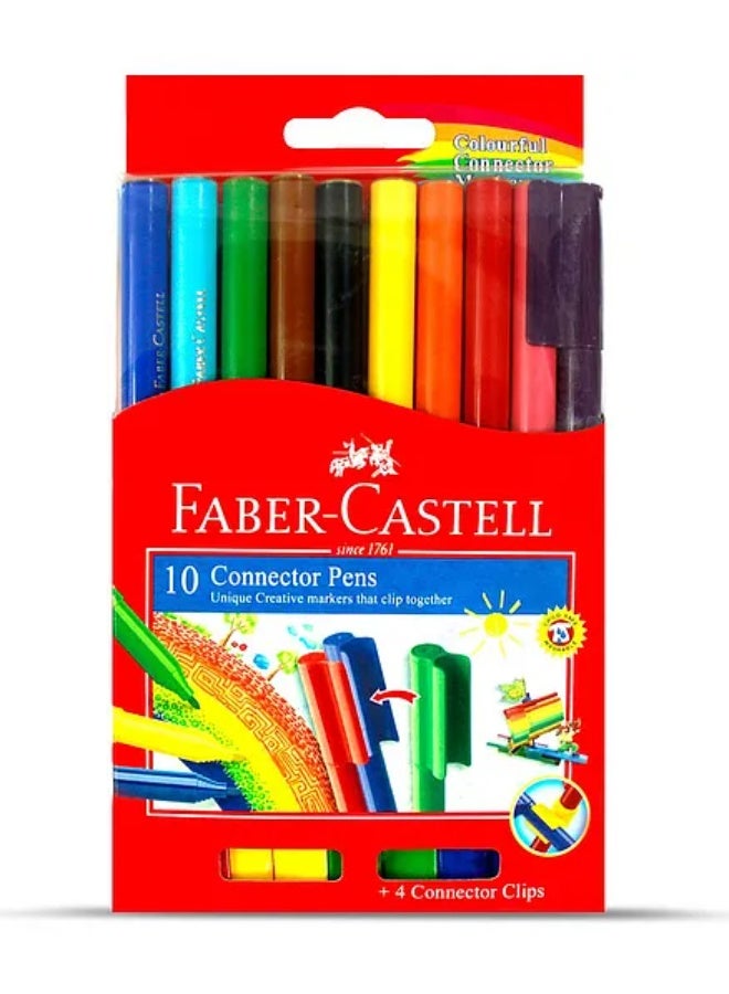 Faber-Castell 10 Connector Pens, Colourful Marker Set with Clips - Image 1