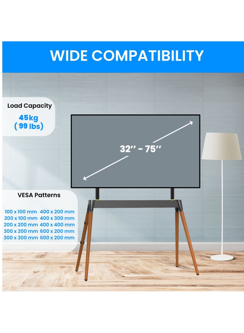 بيتيك ستاند تلفزيون ارضي معدني رباعي الأرجل يدعم تلفازات من 32 إلى 75 بوصة بوزن يصل إلى 45 كجم/99 رطل وVESA ما يصل إلى 600x400 مم. يتميز بتصميم قفل سريع، إدارة للكابلات، أسود | TF-FS102B - Image 2