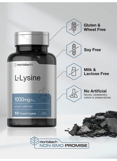 Horbaach Horbäach L-Lysine 1000mg | 100 Coated Caplets | Free Form Dietary Supplement | Essential Amino Acid | Vegetarian, Non-GMO, and Gluten Free Formula  - Image 4