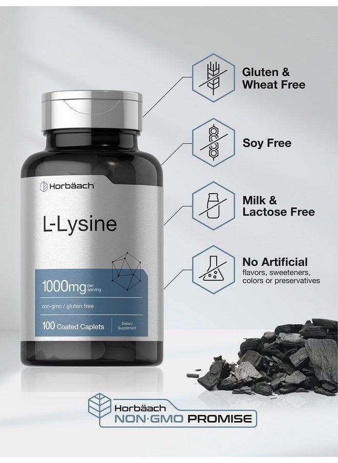 Horbaach Horbäach L-Lysine 1000mg | 100 Coated Caplets | Free Form Dietary Supplement | Essential Amino Acid | Vegetarian, Non-GMO, and Gluten Free Formula  - Image 4