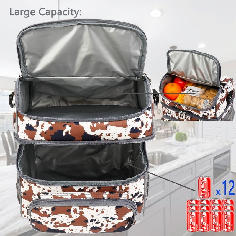 FlowFly Double Layer Cooler Insulated Lunch Bag Adult Lunch Box Large Tote Bag for Men, Women, With Adjustable Strap,Front Pocket and Dual Large Mesh Side Pockets - Image 5