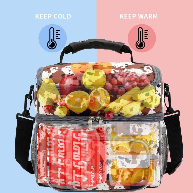 FlowFly Double Layer Cooler Insulated Lunch Bag Adult Lunch Box Large Tote Bag for Men, Women, With Adjustable Strap,Front Pocket and Dual Large Mesh Side Pockets - Image 2