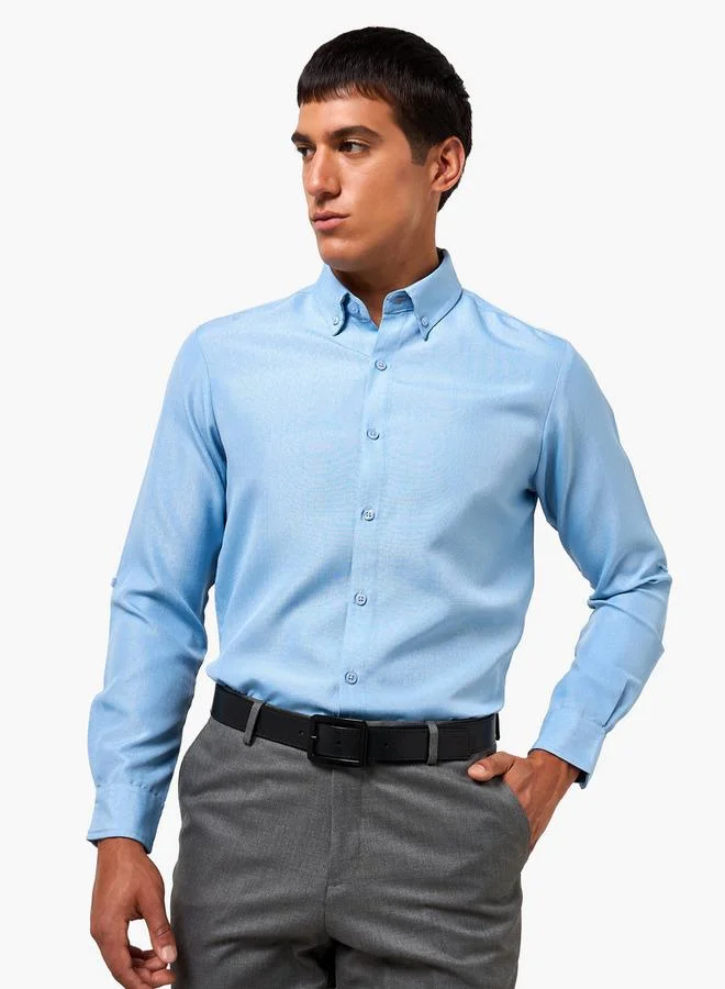 سبلاش فيڤ Men Regular Fit Button-Down Collar Long Sleeves Linen Look Shirt
