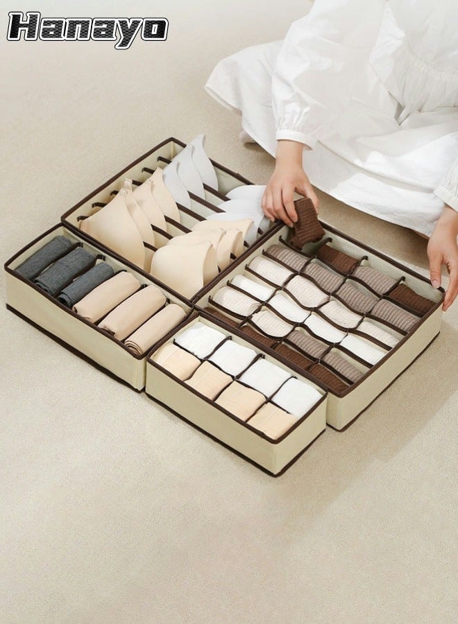Hanayo 4 Pcs Closet Drawer Organizer Foldable Underwear and Bras Drawer Organizers Non-woven Fabric Storage Box Divider Bins for Bra Socks Underware Ties Clothes (Beige) - Image 1