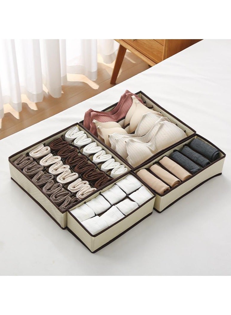 Hanayo 4 Pcs Closet Drawer Organizer Foldable Underwear and Bras Drawer Organizers Non-woven Fabric Storage Box Divider Bins for Bra Socks Underware Ties Clothes (Beige) - Image 5