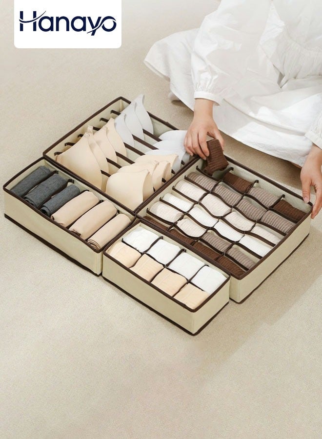 Hanayo 4 قطع منظم أدراج الخزانة القابلة للطي لتنظيم الملابس الداخلية والصدرية صندوق تخزين من قماش غير منسوج فواصل للأقسام للجوارب والملابس الداخلية والرباطات والملابس (بيج) - Image 1