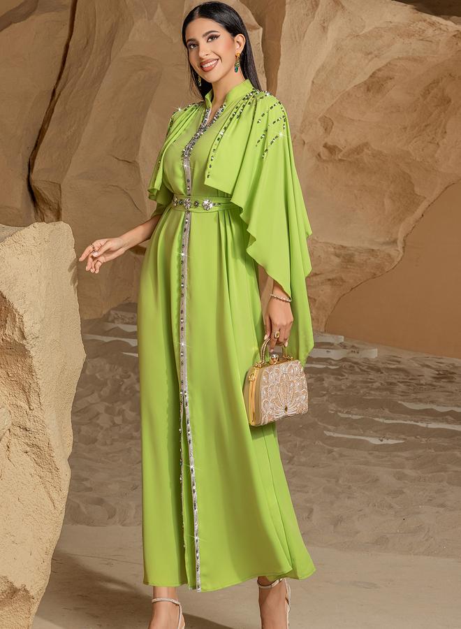 Take Two Women Green Rhinestone Embellished Collared Jalabiya - Image 5