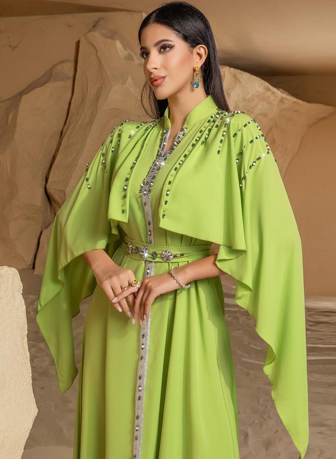 Take Two Women Green Rhinestone Embellished Collared Jalabiya - Image 4