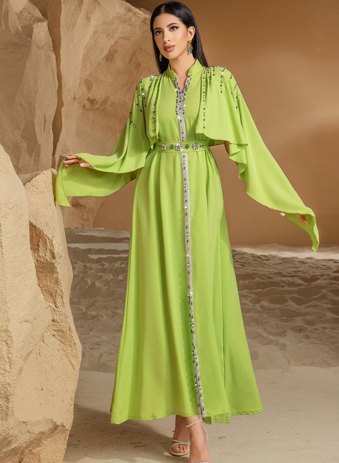 Take Two Women Green Rhinestone Embellished Collared Jalabiya - Image 1