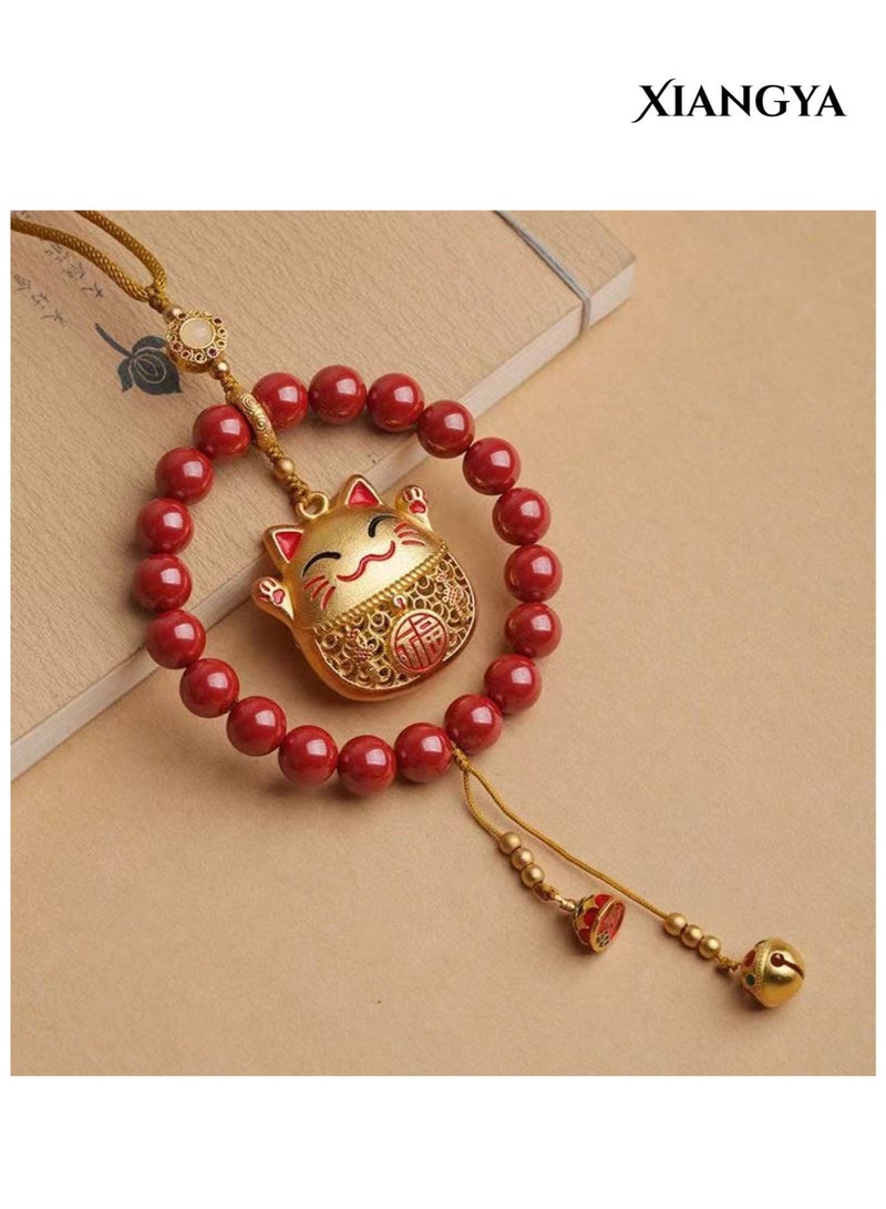 XIANGYA Car Hanging Ornament – Lucky Cat Maneki Neko Pendant with Red Bead Circle for Rearview Mirror - Image 3