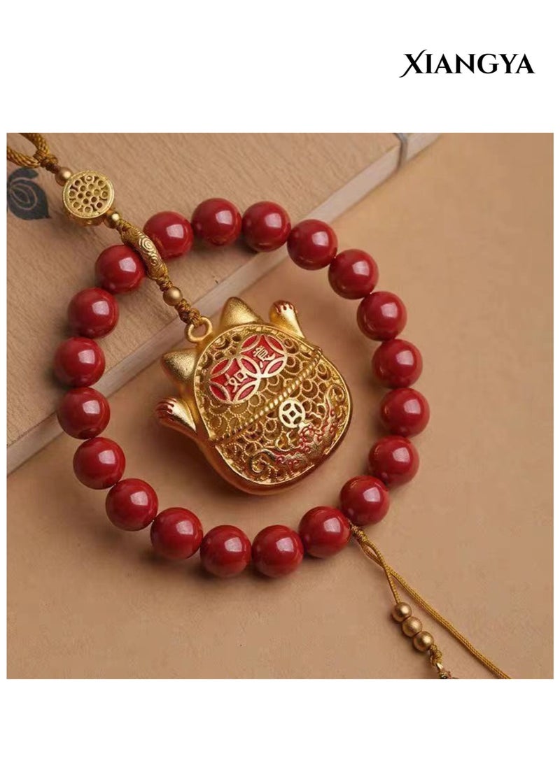 XIANGYA Car Hanging Ornament – Lucky Cat Maneki Neko Pendant with Red Bead Circle for Rearview Mirror - Image 4