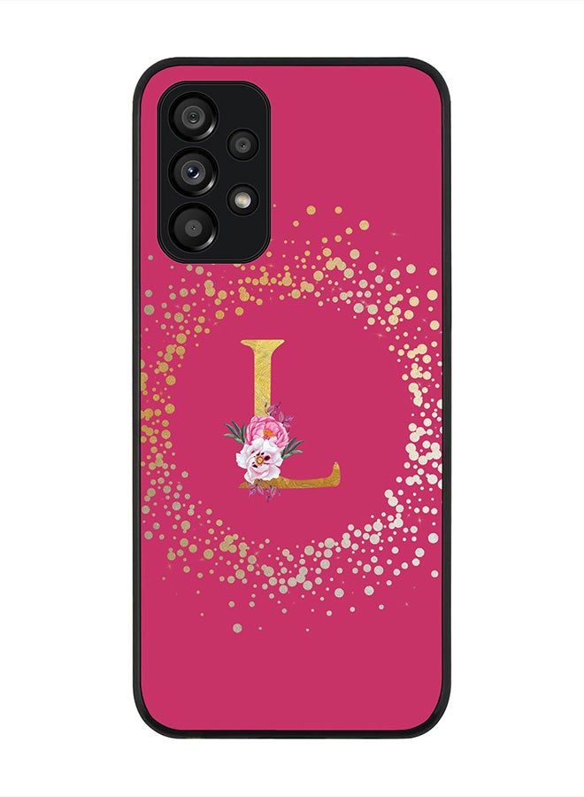 Stylizedd Rugged Black Edge Case for Samsung Galaxy A23 (LTE / 4G), Slim fit Thin Cover Custom Monogram Initial Letter Floral Pattern Alphabet - L(Dark Pink Rose) - Image 1